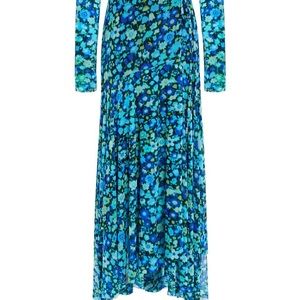 Gabby Floral Wrap Over Stretch Mesh Maxi Dress